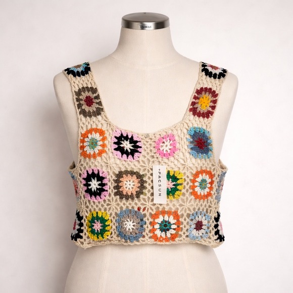 Pacsun LA Hearts Crochet Granny Square Crop Top Multi Color One Siz - Picture 1 of 11